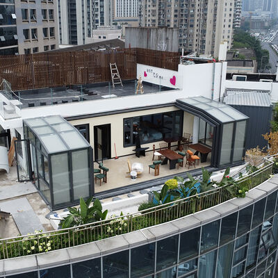 Aluminum Retractable Glass Sunroom for Outdoor Residential Park Use Electric Retractable Roof Flat Roof Patio Glass House