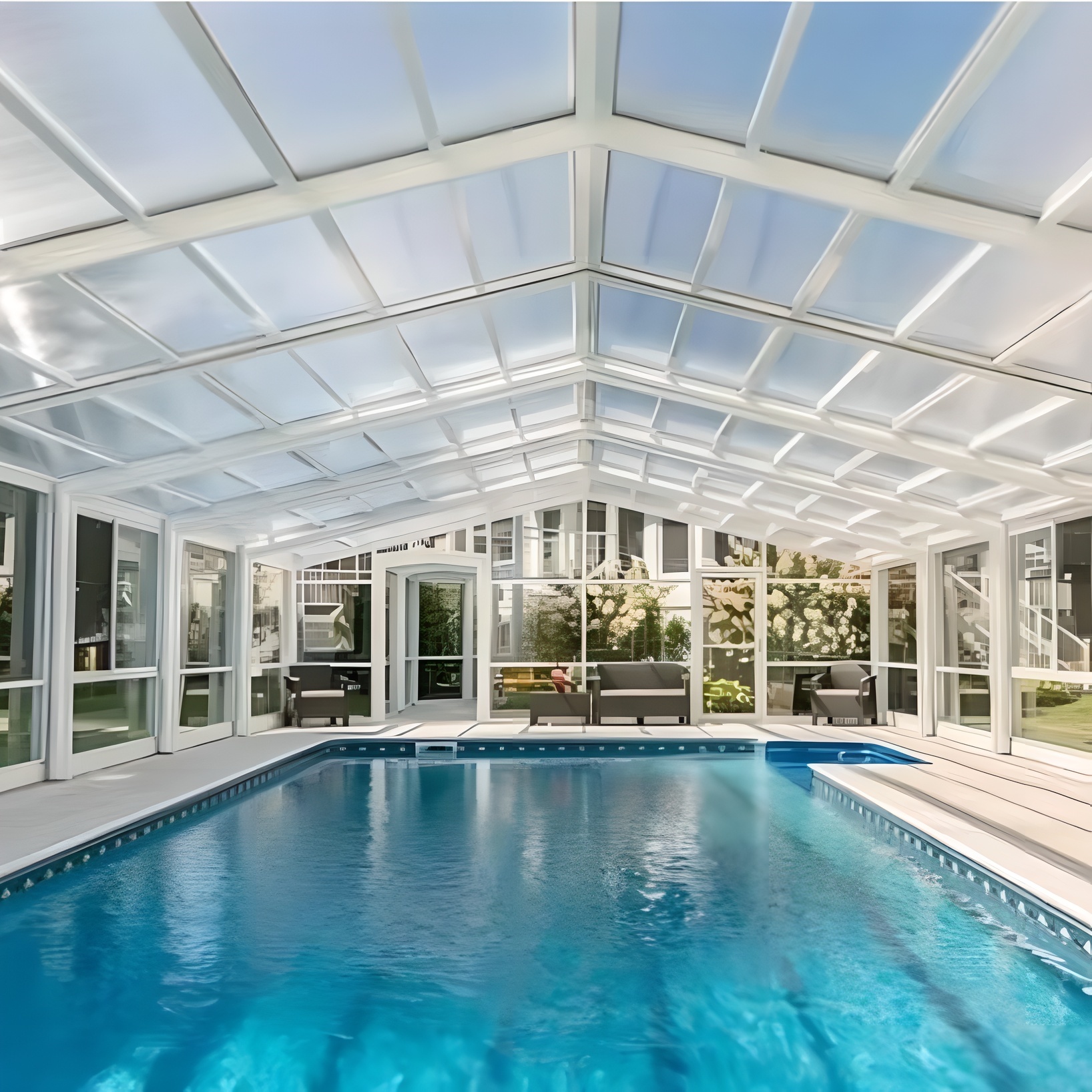 Modern Outdoor Swimming Pool Sunroom with Polygon Roof Molding ...
