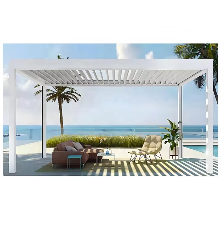 Aluminum Garden Gazebo Pergola Wall Mount with Screen Louver Roof ...