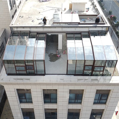 Good price Electric Motorized Retractable Sun Room with 6063-T5 Aluminum Alloy and Laminated Tempered Glass Roof online