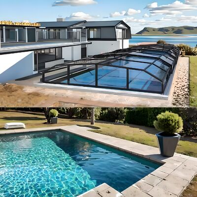 Good price Custom Retractable Electric Glass Roof for Swimming Pool Aluminum Sunroom Automatic Slide Pool Cover Flat for Hotels Apartments online