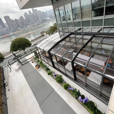 Good price Retractable Glass Sunroom with Sliding Open Style Flat/Triangle Roof Molding for 4 Seasons-for Hotels and Apartments online
