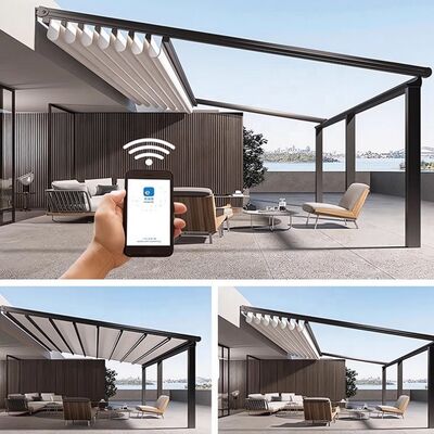 quality Sunshade Sliding Folding Lip Roof Outdoor Retractable Canopy Aluminum Frame Polyester Sail 6m Projection Ordinary Switch Pergola factory